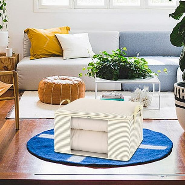 Contenedor Grande con Tapa, Bolsa para Guardar Colchas, con Rayas Visibles de Gran Capacidad, Resistente Al Polvo y Al Agua, de Tela No Tejida Gruesa, Tamaño Mediano (55 X 35 X 25 Cm), Ideal para Uso