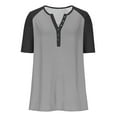 thumbnail image 6 of PNTUTB Summer Women's Fashion Color Block Button Up V Neck Pullover Short Sleeve Loose Comfort T Shirts, 6 of 6