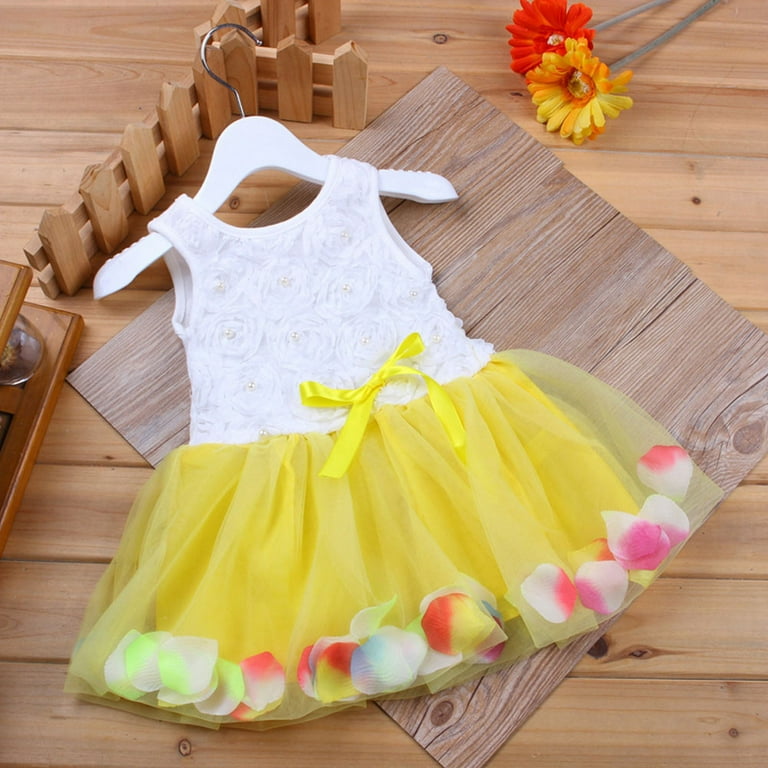 TAIAOJING Toddler Baby Girls Floral Dress Bowknot Petals Tulle