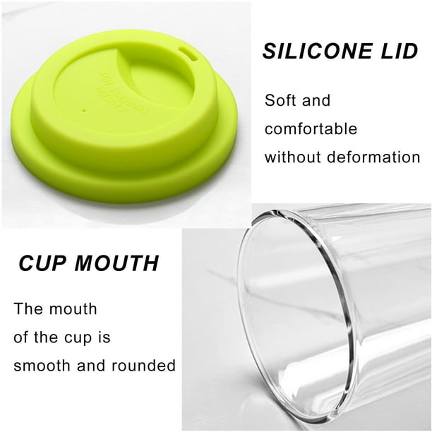 350ml Insulated Double-layer Water Cup Food Grade Silicone Glass Coffee Cup  With Lid-green (diameter 9cm, Height 16cm, Bottom Diameter 6cm,-20 To 130