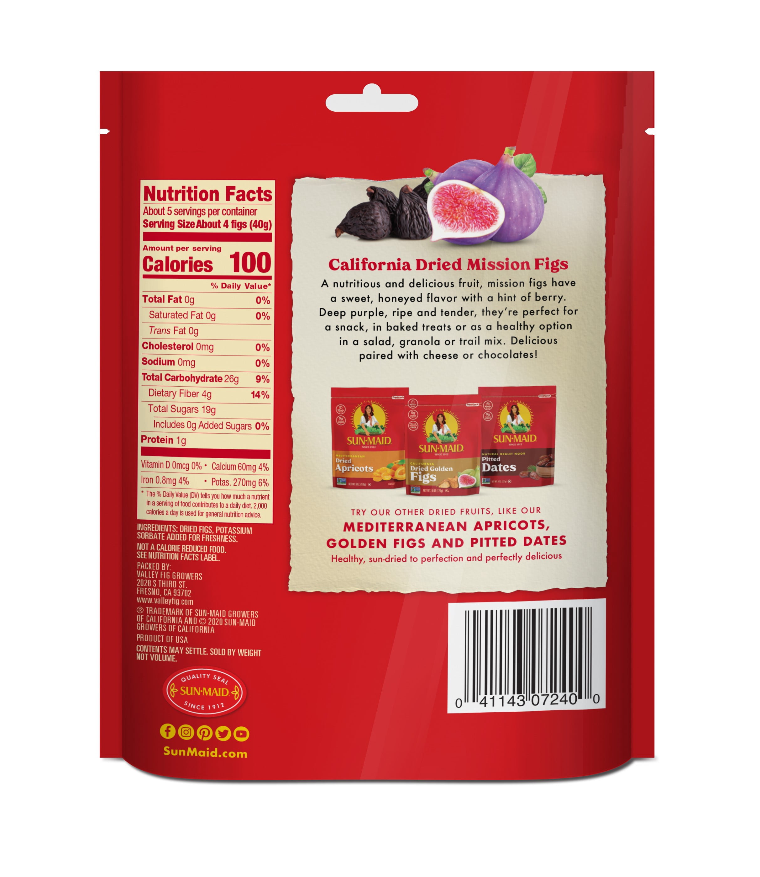 Sun-Maid California Dried Mission Figs 7oz Resealable Stand-Up Zipper Bag