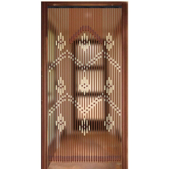 Door String Curtains, 32 Line Porch Drape Fly Curtain Wooden Bead Curtains Room Divider Blind for Bedroom Decorative