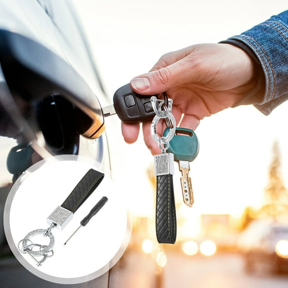 KALLORY Leather Car Keychain Heavy Duty Key Chain Rhinestones Car Key Ring Holder