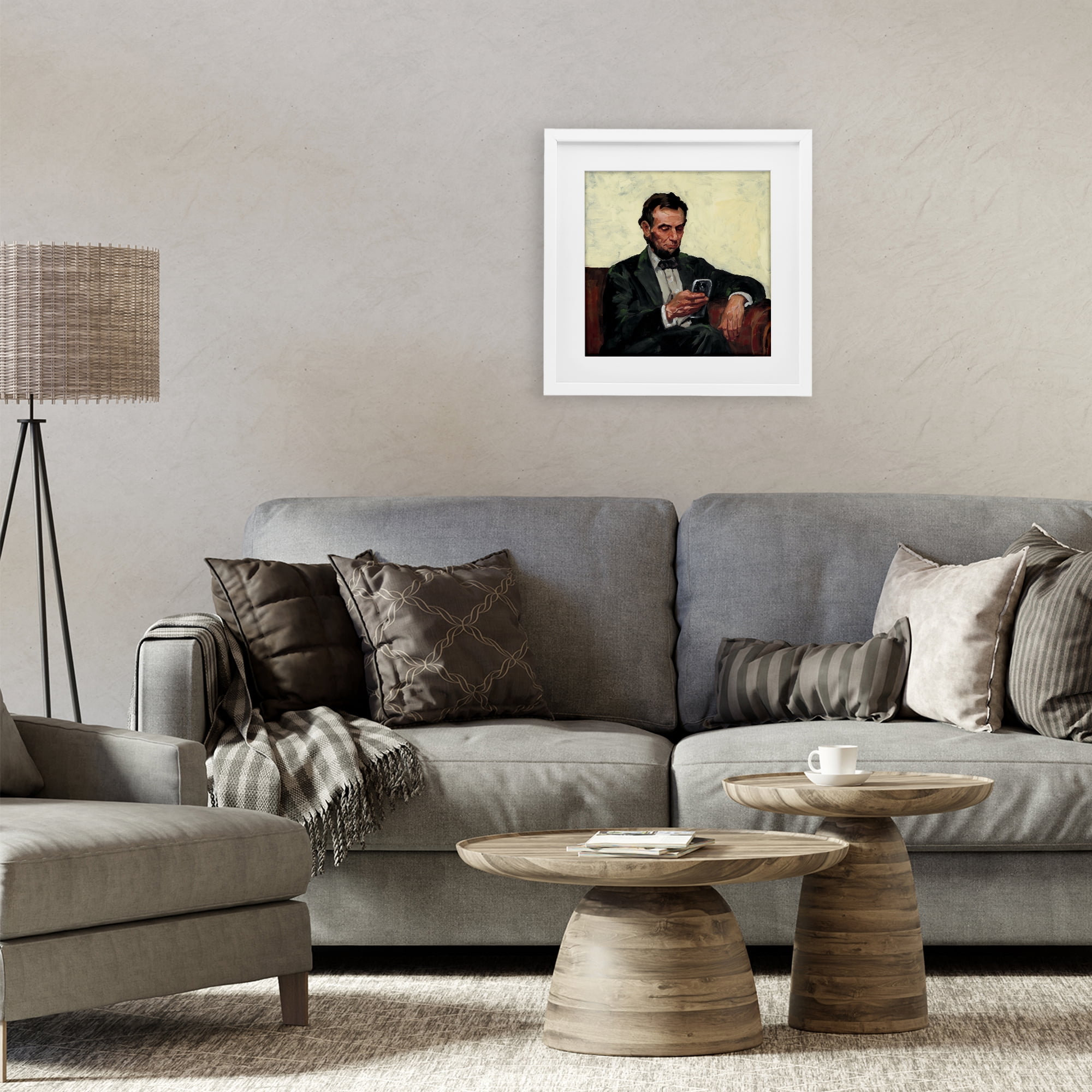 Stupell Industries Abe with Cellphone White Framed Print Under Glass, design by Studio Bautista