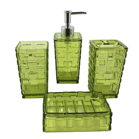 Hampton Bathroom Accessories Set 4 Piece Bath Ensemble Hampton Bathroom Accessories Set 4 Piece Bath Ensemble Collection Features Soap Dispenser Toothbrush Holder Tumbler Dish Basket Weave Green