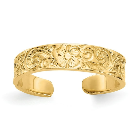 14K Yellow Gold Ring Band Toe Flower Scroll