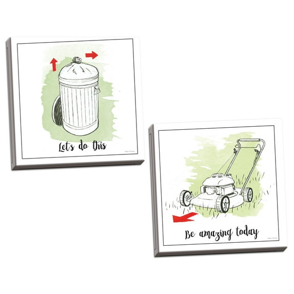 Gango Home Decor Contemporary Home Improvement I & III with Color Script by Myles Sullivan (Ready to Hang); Two 12x12in Hand-Stretched Canvases