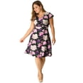 thumbnail image 3 of GRACE & GRANDEUR Robe Fleurie à Manches Courtes à Col en V Profond pour Femme Grande Taille, 3 of 6