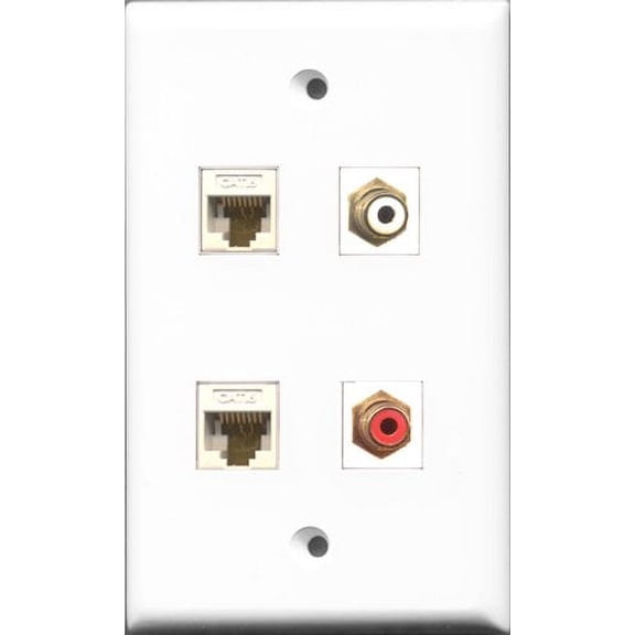 RiteAV 1 Port RCA Red and 1 Port RCA White 2 Port Cat6 Ethernet White Wall Plate