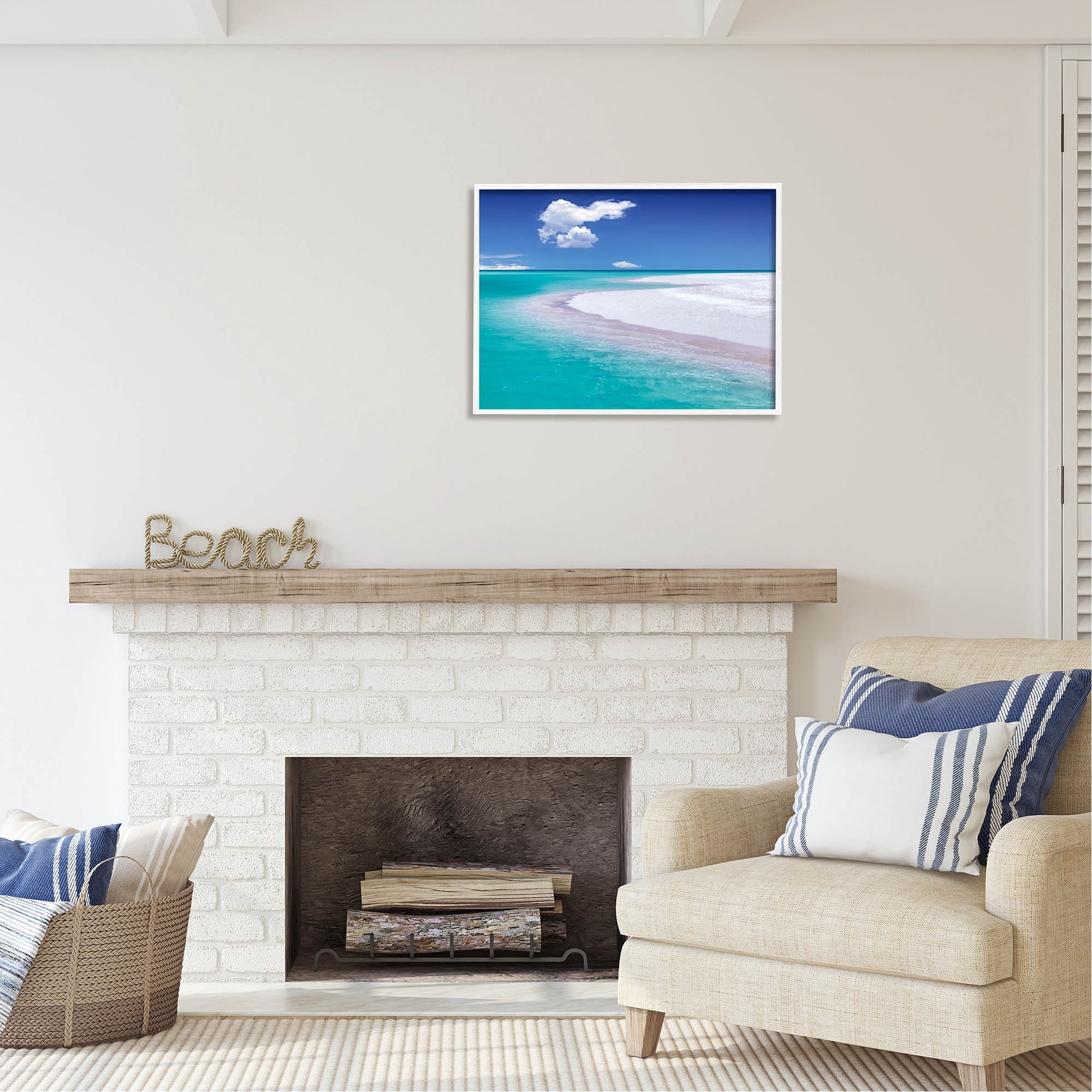 Stupell Industries Tropical Beach Shoreline Coastal Photography White Framed Art Print Wall Art