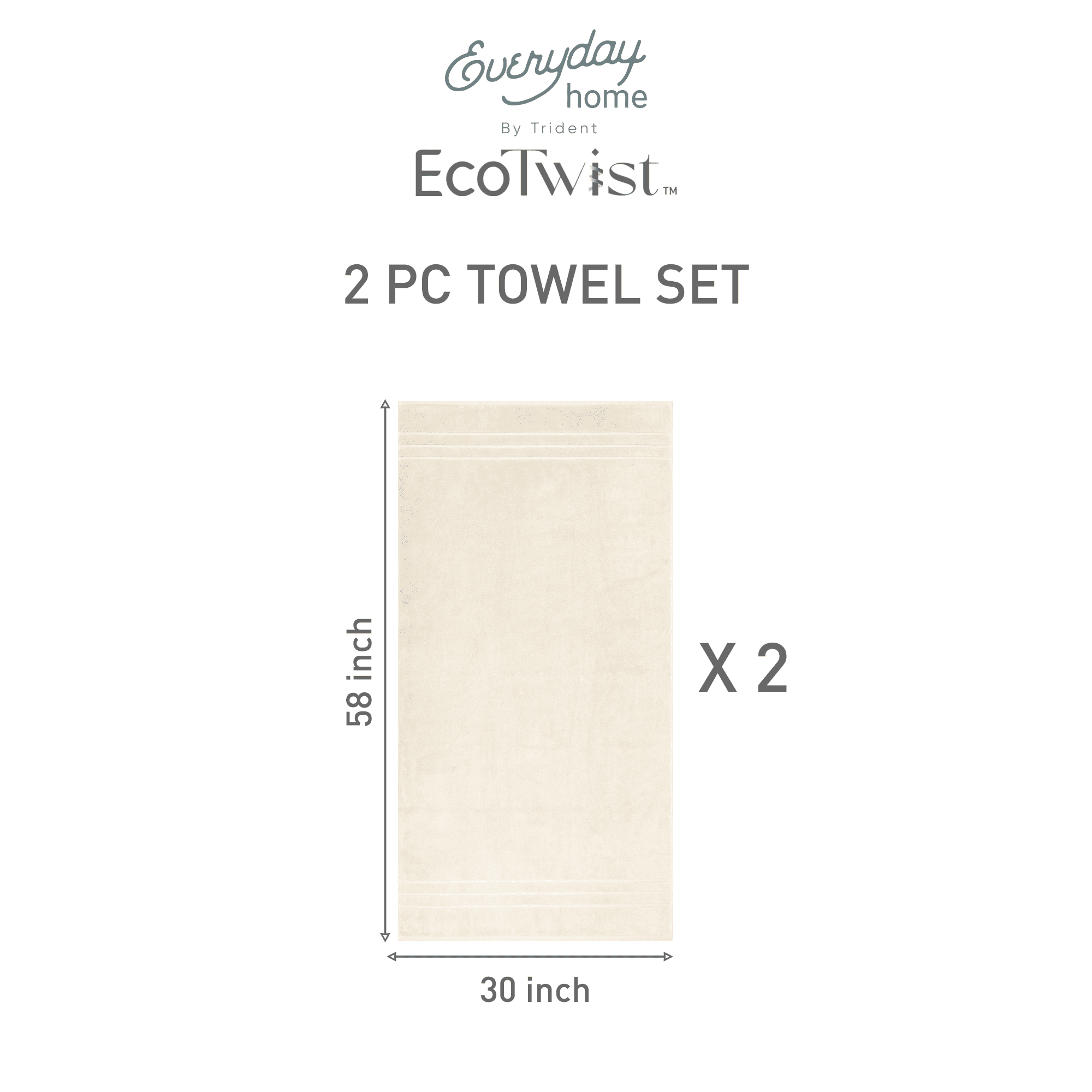 Everyday Home by Trident Eco Twist 2 Piece Bath Towel Set, Cotton and Viscose from Bamboo Towel, Plush, Absorbent, Bathroom Towels, Lamb's Wool