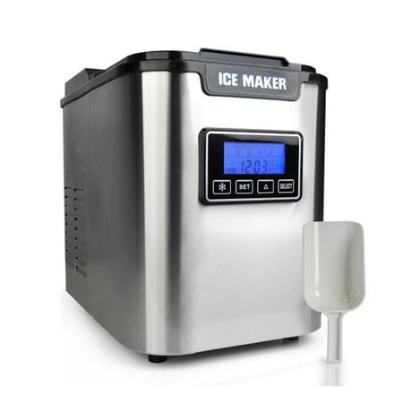 Nutrichef Digital Ice Maker, Countertop Ice Cube Making Machine, Stainless Steel (3 Sizes of Ice Cubes)