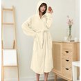 thumbnail image 6 of AHTJRT Women's Hooded Robe Long Sleeves Soft Warm Fleece Bathrobe Cozy Casual Lightweight Loungewear Home Robe Pocket Belt Bathrobe, 6 of 7