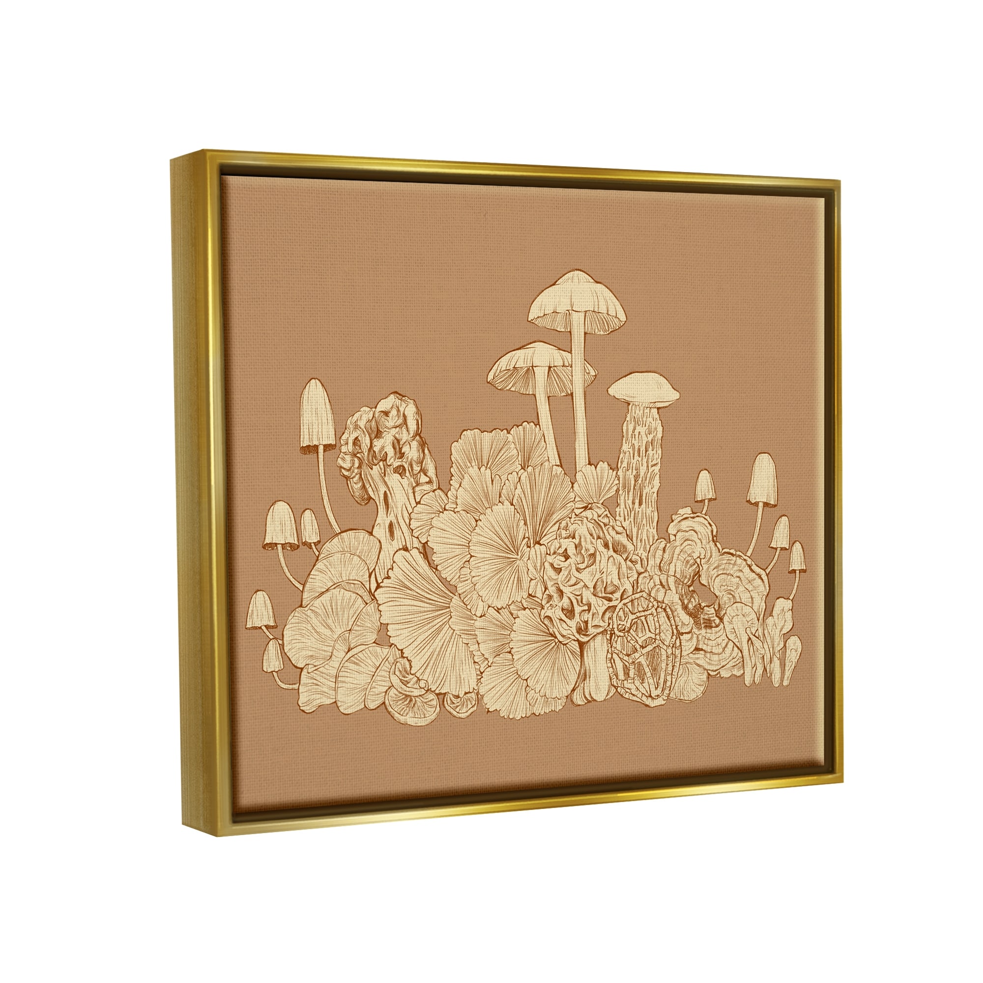 Stupell Industries Intricate Forest Mushrooms Plants Neutral Tones Drawing Graphic Art Metallic Gold Floating Framed Canvas Print Wall Art, Design by Ziwei Li