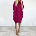 thumbnail image 2 of Vedolay Summer Dress Women Summer Spaghetti Strap Button Down V Neck Sleeveless Casual Mini Dress,Hot Pink XXL, 2 of 3