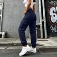 thumbnail image 7 of Ghalytn Women's Elastic Waist Cargo Jogger Pants - Multi-Pocket Tapered Ankle Cuff Casual Outdoor Bottoms, 7 of 7