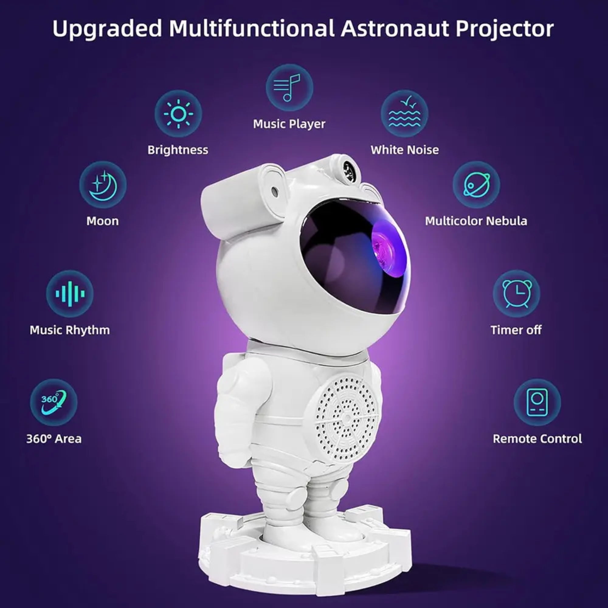 Zerak Astronaut Galaxy Projector with Bluetooth, White Noise & Remote – Star & Moon Night Light for Bedroom