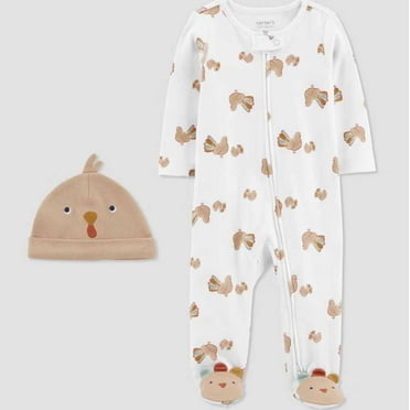 Carter's Just One You Unisex Baby 2-Pc Turkey Sleep N' Play Footed Onesie & Hat- White/Beige - (Newborn)