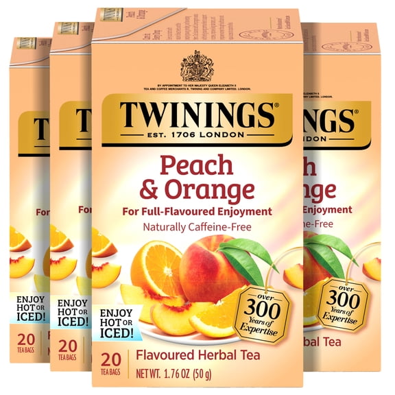 (4 pack) Twinings Peach & Orange Herbal Tea Bag, 20 Count Box