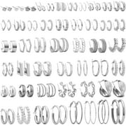 XBage Gold Earrings Set For Women Fashion Silver Hoop Earring Packs Chunky Twisted Pearl Stud Earrings Multipack Small Big Hoops Earring Packs For Birthday Party Gift24/36/48 Pcs)[H6431]