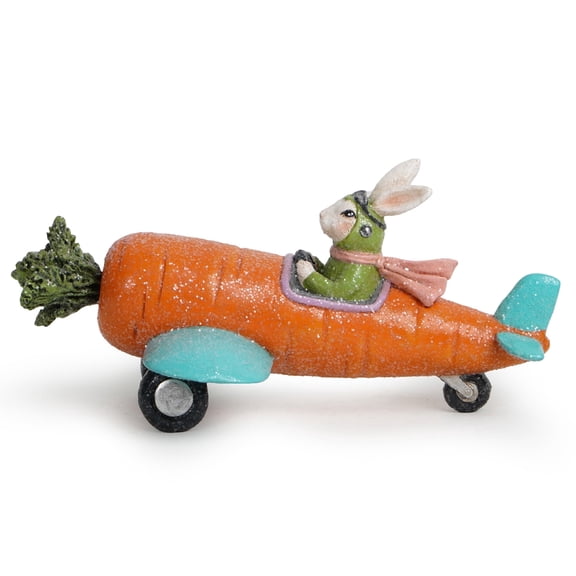 Hodao Easter Bunny Carrot Plane Figurine – Whimsical Indoor Home Decor Ornament for Bedroom, Living Room Decorations & Festive Gift