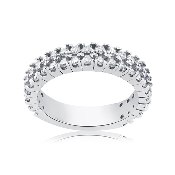 Pompeii 1 1/2 ct Half Eternity Double Row Diamond Wedding Stackable Ring 14K White Gold