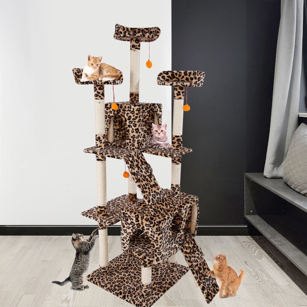 Lowestbest 72" Multi-Level Cat Activity Tree, with Sisal-Covered Scratching Posts Condo, Large Cat Tower Furniture for Kittens Cats Pets, Climb Scratch Post, Leopard Print Lowestbest 72" Multi-Level Cat Activity Tree, with Sisal-Covered Scratching Posts Condo, Large Cat Tower Furniture for Kittens Cats Pets, Climb Scratch Post, Leopard Print