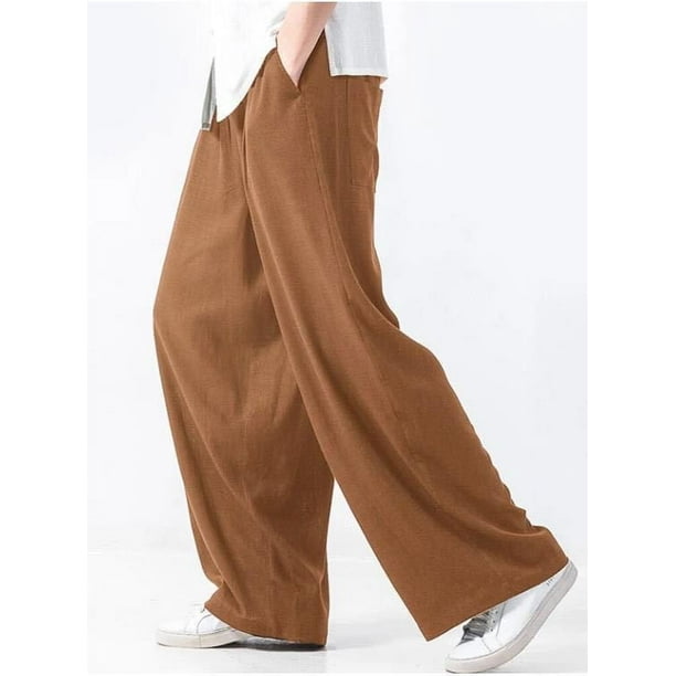 Pantalones de lino pegajosos para hombre Pantalones sueltos y rectos para hombre Pantalones casuales de otoño de algodón y lino Pantalones anchos con colgante para hombre