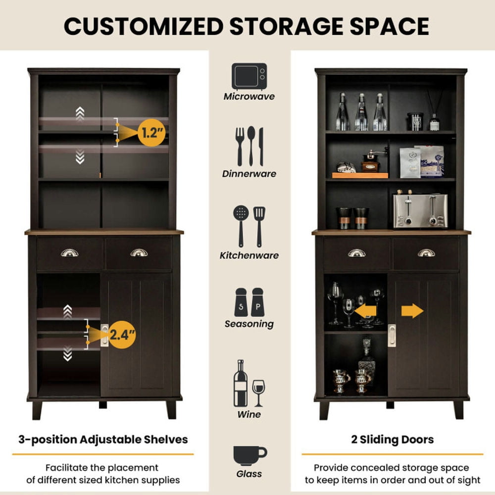 Finihen Kitchen Storage Cabinet, Buffet Sideboard, 67 inches Freestanding Kitchen Pantry Cabinet with Sliding Doors, for Dining Room, Kitchen, Living Room, Brown Finihen Kitchen Storage Cabinet, Buffet Sideboard, 67 inches Freestanding Kitchen Pantry Cabinet with Sliding Doors, for Dining Room, Kitchen, Living Room, Brown