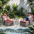 thumbnail image 5 of Giantfurnni 2 Peices Patio Rattan Ottomans, Outdoor Wicker Footrests with Cushions for Porch Backyard Deck, 5 of 7