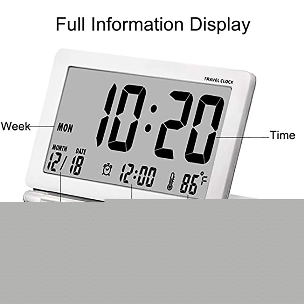 thumbnail image 3 of Reloj despertador digital de viaje con batería, reloj LCD con fecha, temperatura, repetición, luz nocturna y cubierta de cuero PU, 3 of 9