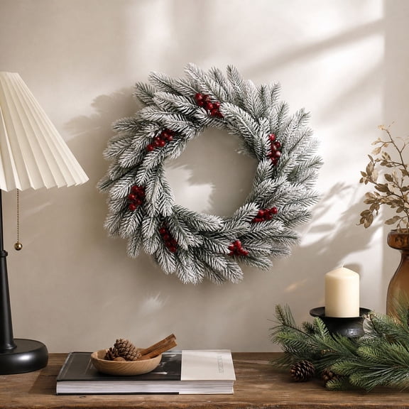 Christmas Wreath With Berries, Christmas Decorations Indoor Outdoor Holiday Home Decor Accents, Leaf Accents Front Door Hanging for Holiday, Entryway, Home Decor
