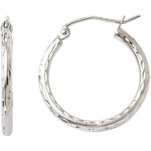 Primal Gold 10 Karat White Gold Diamond-cut Hinged Hoop Earrings