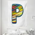 thumbnail image 1 of Letter P Tapestry, P Letter Alphabet Boho Style Calligraphy Vibrant Baby Nursery Theme, Wall Hanging for Bedroom Living Room Dorm Decor, 60W X 80L Inches, Night Blue Yellow Red, by Ambesonne, 1 of 2