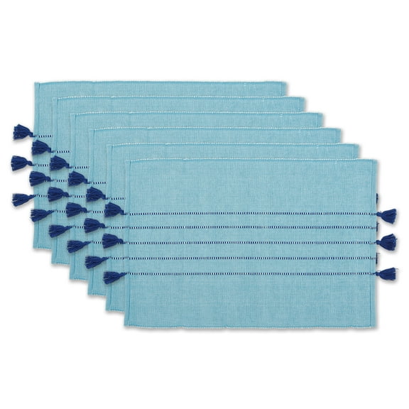 Contemporary Home Living Stripe Quintet Cotton Placemats with Mini Tassels - 19" - Egyptian Blue -