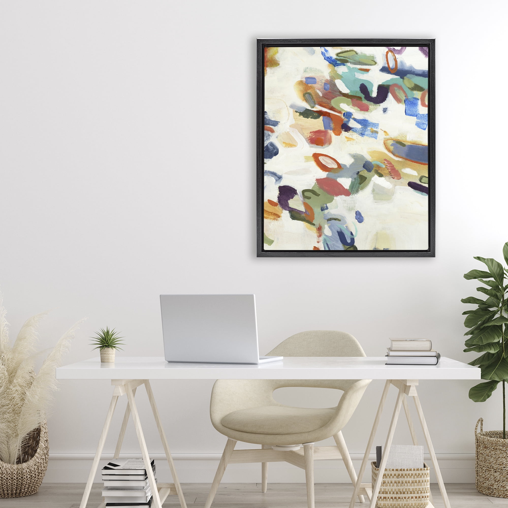 Stupell Industries Multihued Expressive Abstract Black Framed Floater Canvas Wall Art, design by Lisa Ridgers