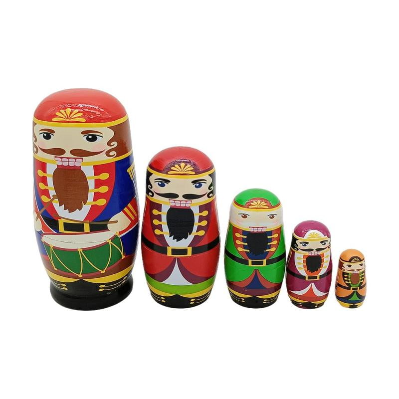 Set of 5 Cartoon Matryoshka Wooden Russian Nesting Dolls Handmade Home Decor 