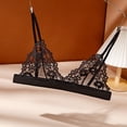 thumbnail image 2 of Women‘s Lace Wireless Deep V Neck Bra Full Coverage Wire-Free Plus Size Bra Dark Blue, 2 of 4