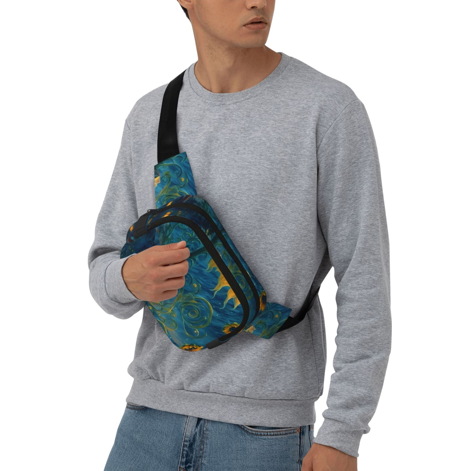 Picia Sunflower Castle Starry Sky Print Square Double-Layer Waist Bag Mini Adjustable Waist Belt Bag Exercise Running Travel Hiking