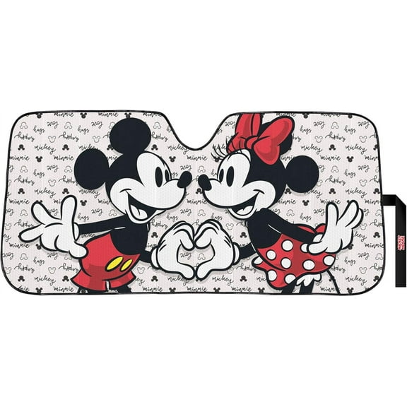 Plasticolor Disney Mickey and Minnie Mouse Love Windshield Accordion Sunshade – 58-inch wide x 27.5-inch tall