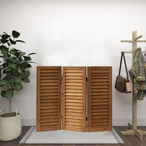 SOFE Wood Short Privacy Screen Indoor, 2.6 ft Tall Shutters Folding Room Dividers 3 Panel, Brown Room Partitions and Dividers Freestanding, Farmhouse Foldable Wall for Home Bedroom Office