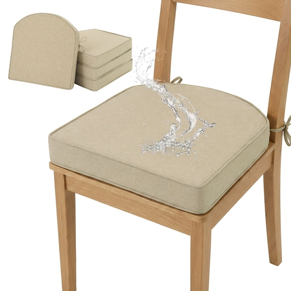 Ottowood Textured Chair Cushions for Dining Chairs Set of 4, 17" x 16", Non-Slip Bottom Indoor Seat Cushions with Removable Cover, Nature