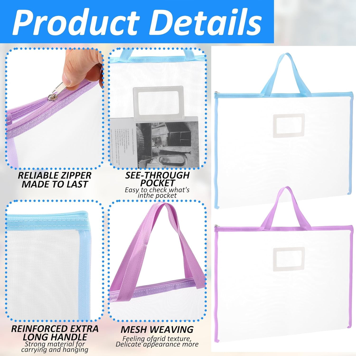 8 Pcs Sew Project Bags 18 x 13 Inch Quilting Craft Organizer Storage Bags with Handle and Pocket Large Sew Quilting Mesh for Quilters Knitting Stitching Crafter