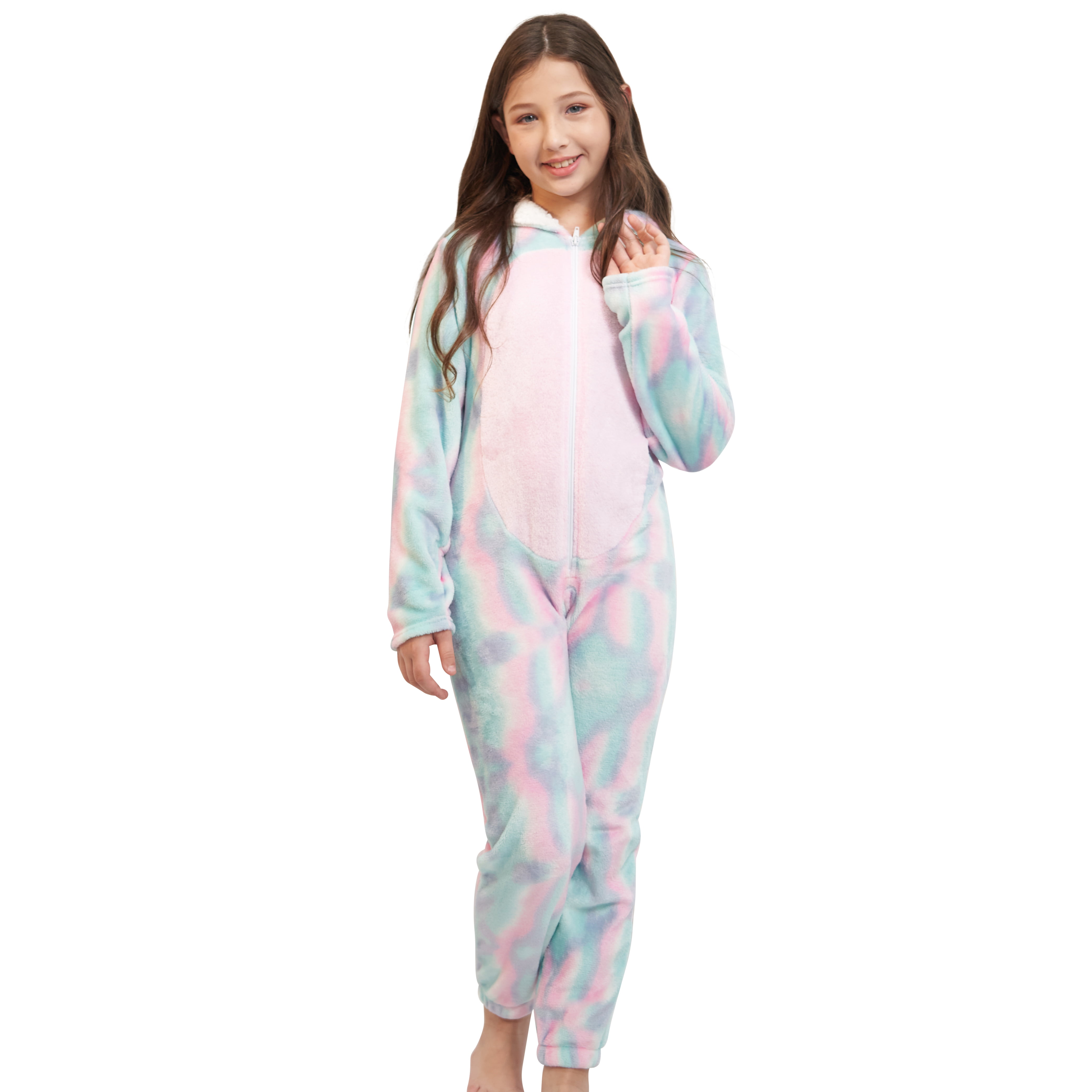 dør skrive dækning Modern Kids Hooded Sleeper Pajamas For Girls, One Piece Jumpsuit Onesie,  Sizes 7-14 - Walmart.com