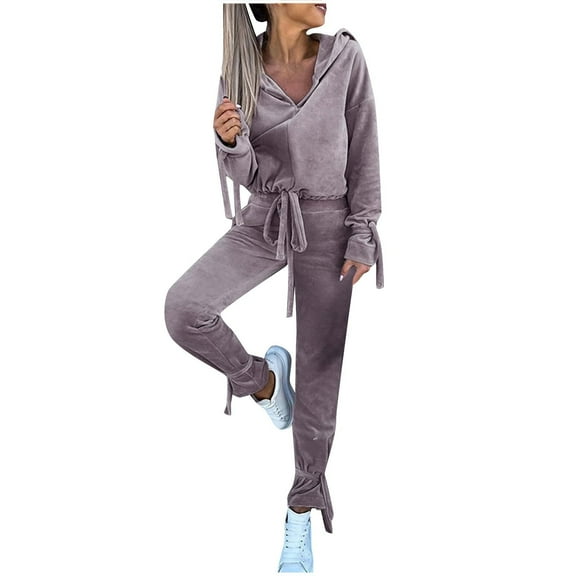 Women's Cozy Velour 2 Piece Sets Fashion Casual Drawstring Activewear Outfits Hooded Sweatshirt and Soft Sweatpants Pink,XL