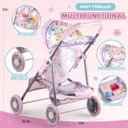 Aijohnny Baby Doll Stroller Toys Set with 12 Baby Doll, Dining Chair, Accessories and 2 Sets Clothes, Baby Doll Toys for Kids 3-8 Gifts