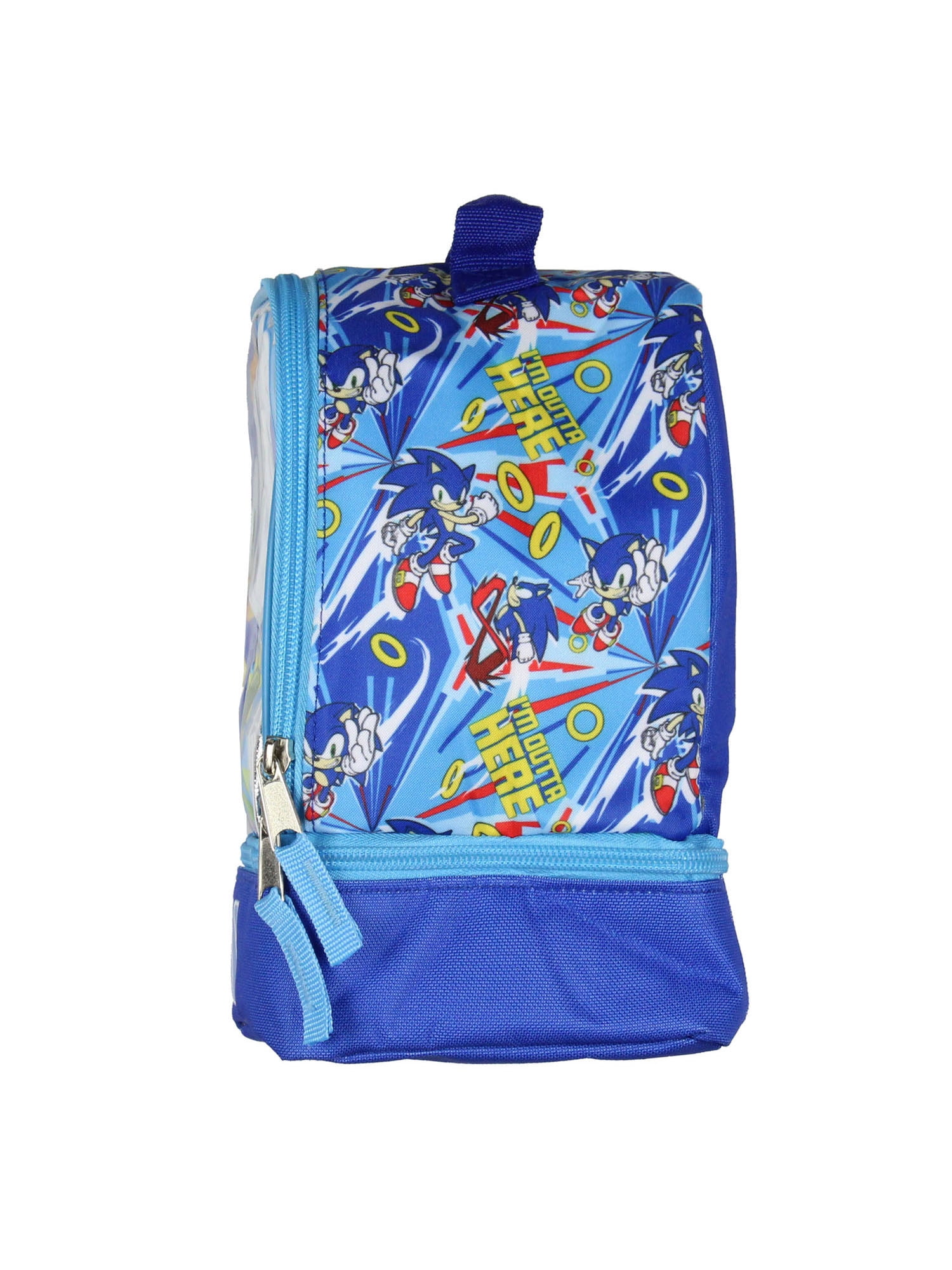 Sonic The Hedgehog I'm Outta Here Dual Compartment Insulated Lunch Box Bag Tote 10"