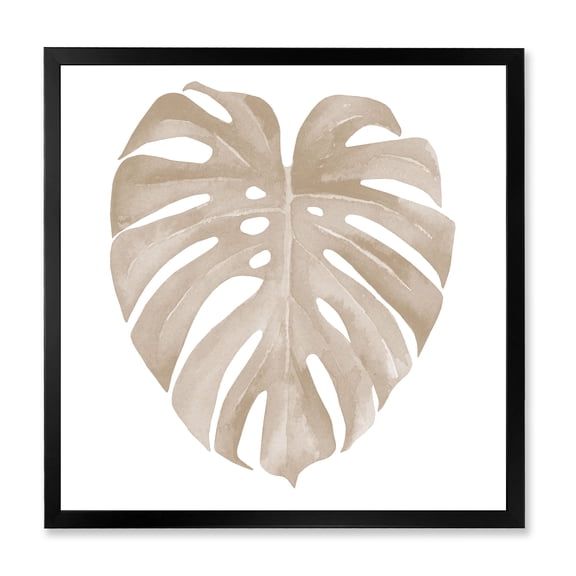 Designart 'Beige Ivory Pastel Monstera Heart Shaped Tropical Leaf' Traditional Framed Art Print