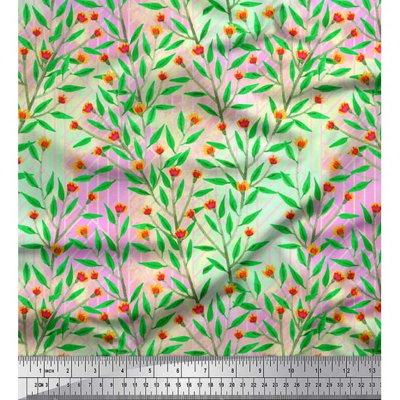 Soimoi Purple Silk Fabric Floral & Leaves Decor Fabric Printed Yard 42 Inch Wide