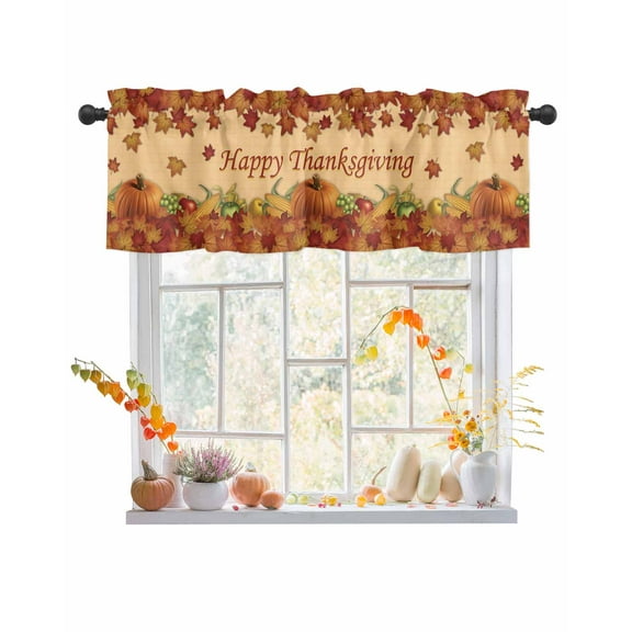 Valances for Windows, Pumpkin Happy Thanksgiving Fall Maple Leaf Fall Fruit Rod Pocket Short Window Valance Curtains Holiday Window Treatment for Kitchen Living Room Bathroom, 54"x18"